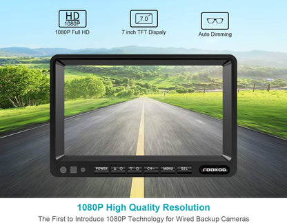 FOOKOO ??HD Backup Camera System Kit,7" 1080P Reversing Monitor+IP69 Waterproof Rear View Camera,Sharp CCD Chip, 100% Not Wash Up,Truck/Semi-Trailer/Box Truck/RV (FHD1-Wired)