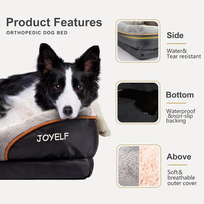 JOYELF Large Memory Foam Dog Bed, Orthopedic Dog Bed & Sofa with Removable Washable Cover and Squeaker Toy as Gift