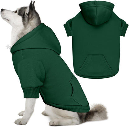Dog Sweaters for Large Dogs Dog Hoodie Pet Sweater Solid Soft Brushed Fleece Pet Clothes Hoodie Sweatshirt with Pocket(Green-XL)