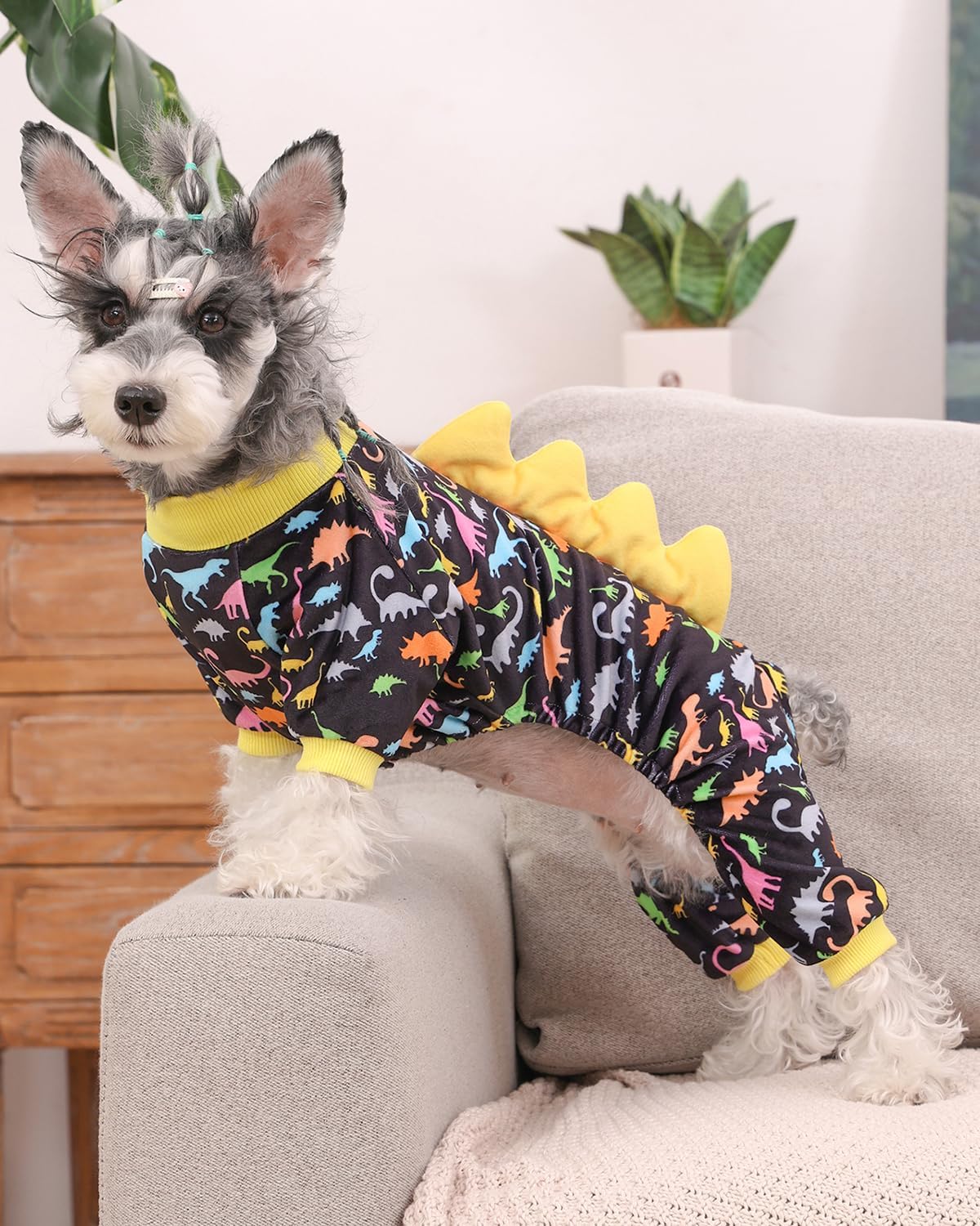 CuteBone Dinosaur Costume Dog Pajamas, Stretchy Spandex Crystal Velvet Sleepwear Coat for Small Dogs, Soft & Warm Pet Outfit Clothes for Cold Weather, Cozy Pullover Design COSP01XL