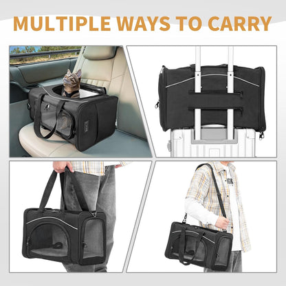 ‌Petsfit Airline Approved Pet Carrier for Small Cats, 16.5x8.6x11 TSA Approved Carrier, with Removable Dual-Sided Padding (2-Way Placement) - Fits Under Most Airplane Seats, Escape Proof (Black)