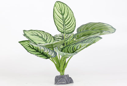 Reptile Terrarium Plants, Bearded Dragon Tank Decor Accessories for Ball Python Leopard Gecko Tree Frog Tarantula Lizard Corn Snake Tortoise Chameleon Crested Gecko - Fake Goeppertia White