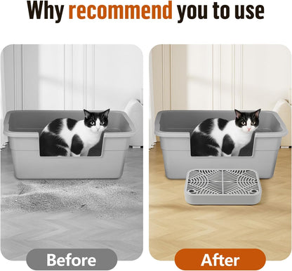 Litter Box Step, Cat Step/Ramp/Catcher with Filter Function, Easy to Clean, Filter Pedal Ideal for Kitten & Elderly Cats (Light Grey)