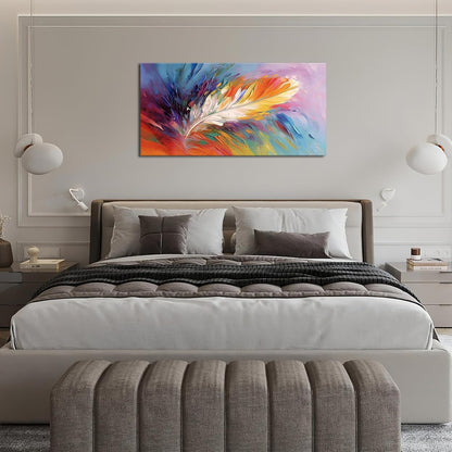 Large Abstract Wall Art for Living Room Abstract Colorful Feather Big Space Size Feather Scenery Landscape Framed Canvas Prints Pictures Painting Artwork Office Bedroom Home Decor 30"x60"