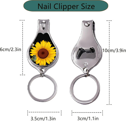 Nail Clippers with Key Chain Cute Stainless Steel Nail Cutter with File Professional Toenail Clipper for Men Multifunction Toenail Clipper 2 Pack Nique Cutter for Adult(Big Sunflower)