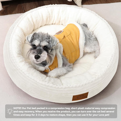 23in Cream Round Cat Dog Bed Gift for Large Medium Small Dogs Cats, Machine Washable Sleeping Sofa, Non-Slip Bottom Breathable Soft Calming Pet Cuddler for Indoor/Outdoor/Car/Cage