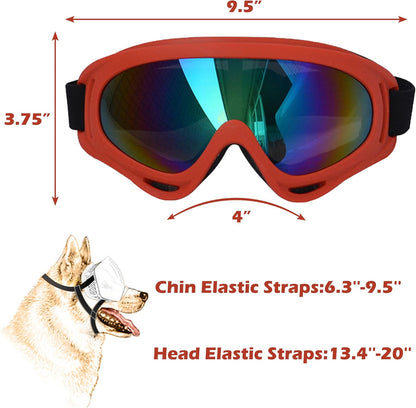 Winproof Adjustable Strap Dog Sunglasses, UV Protection, Soft Goggles (Red Frame)