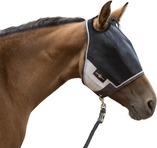 Kensington 90% UV Fly Mask Halter CatchMask UViator - Without Ears & Forelock Freedom Web Trim *Roomy Fit*- Large, Desert Sand