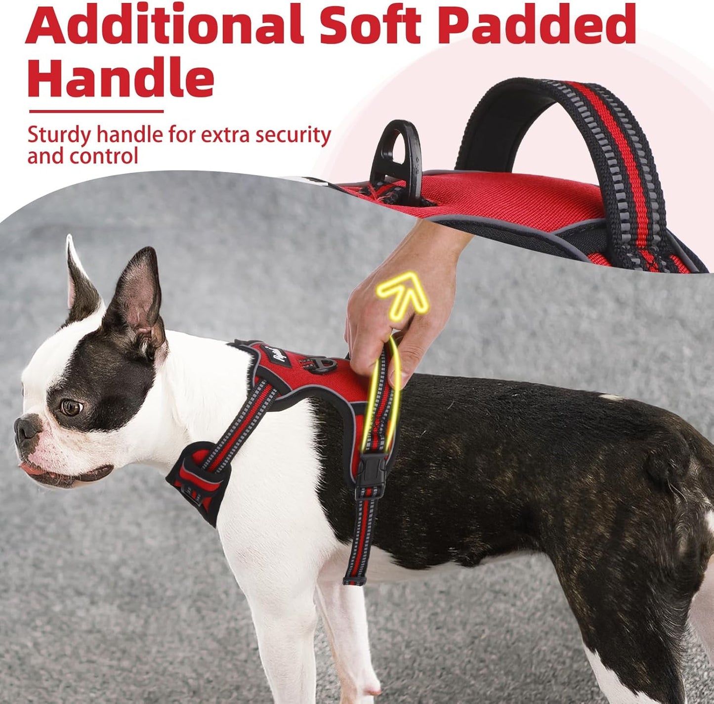 PUPTECK No Pull Dog Harness for Large, Adjustable Reflective Dog Harness with Handle Easy Control, Comfortable Soft Padded Pet Vest Harness for Extra Large Dogs, Red XL