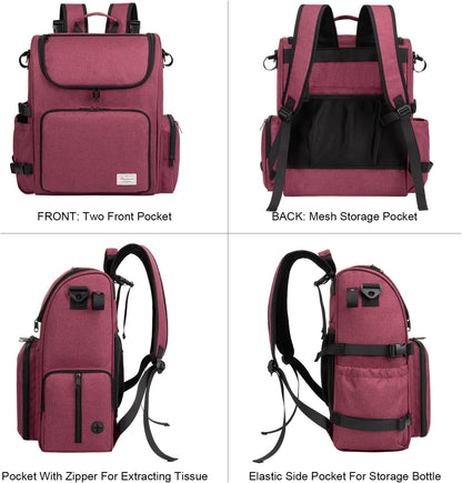 Modoker Dog Travel Bag Backpack, Airline Approved Pet Accessories Organizer for Dog and Cat with Shoulder Strap, 2 Dog Food Storage Containers, 2 Collapsible Dog Bowls,1 Pet Mat, Rose Red