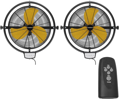 2 PCS 20 IN 5500 CFM Remote Control Wall Mount Fan, 3 Speed High Velocity Wall Fan with Timer, Air Circulator for Garage, Commercial, Greenhouse, Warehouse & Gazebo Use, UL Listed