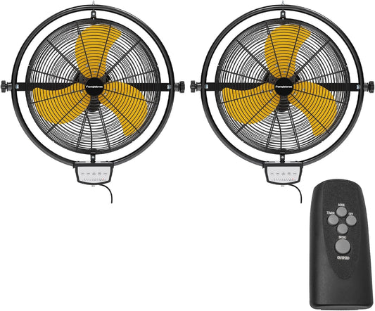 2 PCS 20 IN 5500 CFM Remote Control Wall Mount Fan, 3 Speed High Velocity Wall Fan with Timer, Air Circulator for Garage, Commercial, Greenhouse, Warehouse & Gazebo Use, UL Listed