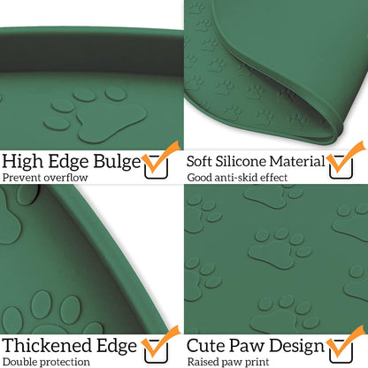 KPWACD Pet Placemat for Dog and Cat, Anti-Slip Waterproof Dogs Feeding Bowl Mat Prevent Food and Water Overflow, Silicone Puppy Dish Mats Suitable for Small Medium Big Pets, Hunter Green, 19" * 12"