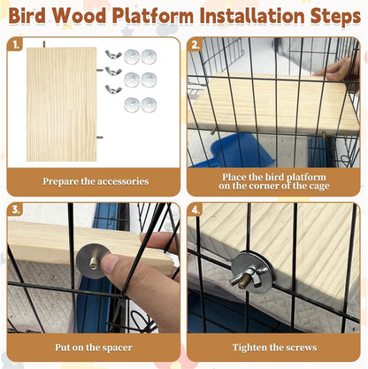 kathson 11.8 x 7.8 Inches Large Bird Perch, 2 PCS Natural Wooden Parrot Stand Platform, Parakeet Rectangle Stand Perch Shelf, Cockatiel Corner Shelf for Conure Budgie Cockatoo Macaw African Grey