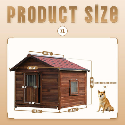 Extra Large Dog House Outdoor Made of Solid Pine Wood, Warm Doghouse, Dog House with Elevated Floor for Large Dogs, (Wood, XL)