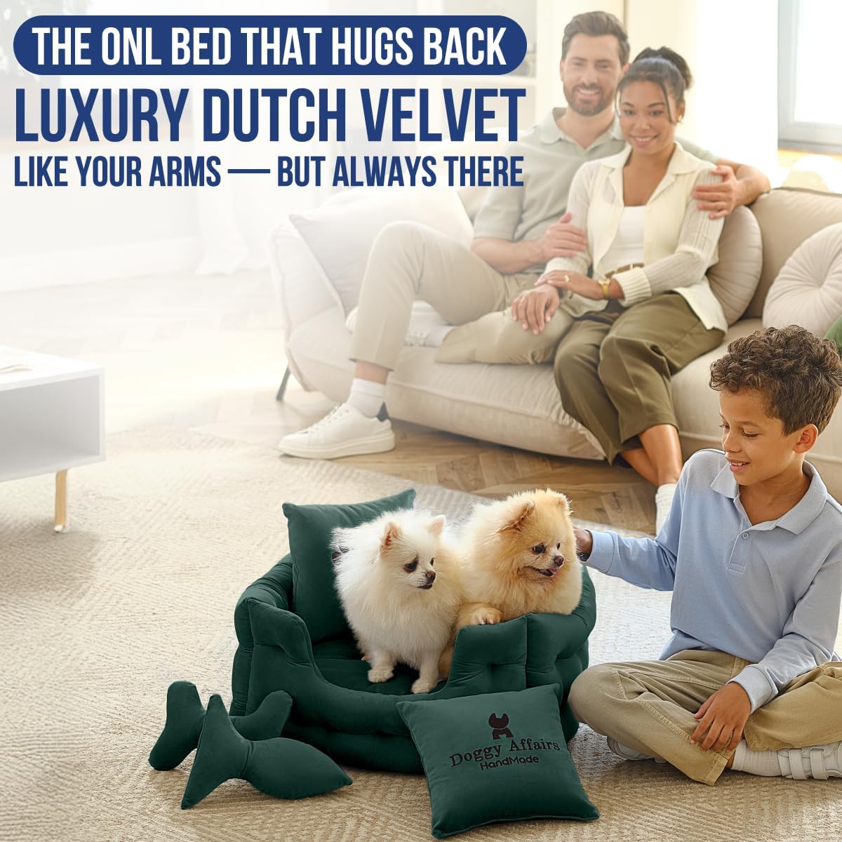 Luxury Dog Bed Chesterfield – Handcrafted Velvet Throne for Dogs | Joint Support, Calming & Temp-Regulating Comfort | Durable 5+ Years, Anti-Claw, Washable 100+ Times – XS, Green