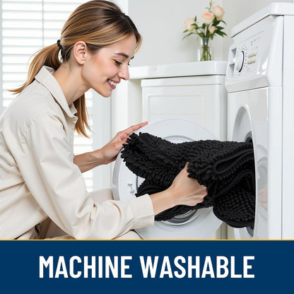 Smiry Dog Door Mat for Muddy Paws 36x24, Absorbs Moisture and Dirt Doormat, Non-Slip Washable Quick Dry Chenille Front Door Mat Indoor Entrance, Entryway Carpet for Inside Floor, Black