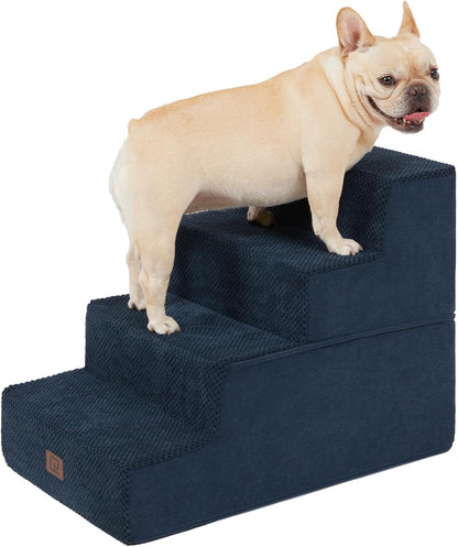 EHEYCIGA Dog Stairs for Bed 18" H, 4-Step Dog Steps for High Bed, Pet Steps for Small Dogs and Cats, Non-Slip Balanced Pet Ramp Indoor, Navy Blue