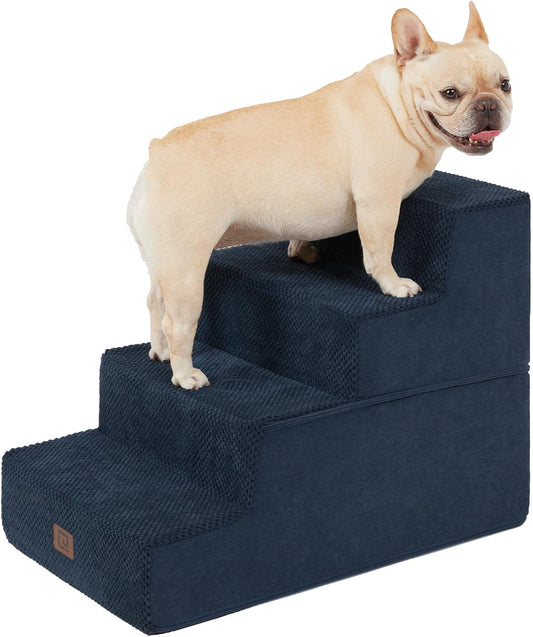 EHEYCIGA Dog Stairs for Bed 18" H, 4-Step Dog Steps for High Bed, Pet Steps for Small Dogs and Cats, Non-Slip Balanced Pet Ramp Indoor, Navy Blue