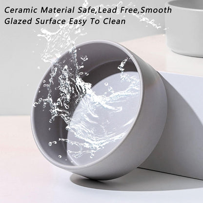 Petygooing Ceramic Dog Bowl Set with Wood Stand, Grey, 13.5OZ/5.1 in, Suitable for Cats & Small Dogs