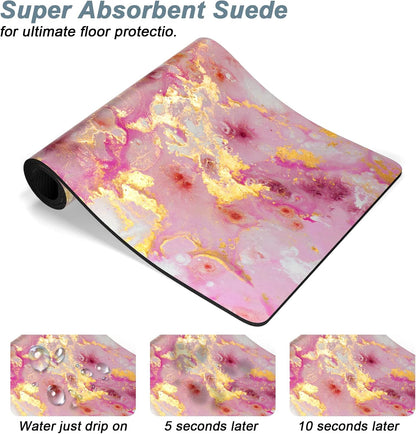 Rnivvi Dog Food Mat, 16" x 24" Absorbent Dog Cat Bowl Mat for Food and Water, Cute Anti-Slip Rubber Pet Feeding Rug Protect Floors, Puppy Placemat for Feeding & Watering Supplies, Pink Gold