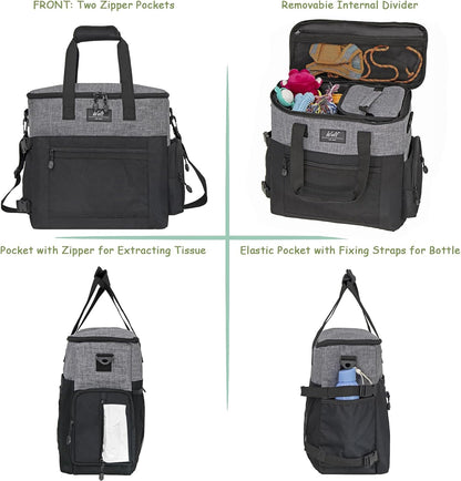 WOLT Dog Travel Bag Dog Bag for Traveling and Supplies with 2 Collapsible Bowls, 2 Food Containers, 1 Place Mat, Grey