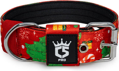 TSPRO Tactical Dog Collar 1.5 Inch Wide Thick Dog Collars with Heavy Duty Metal Buckle, Durable, Strong, Adjustable for Medium to Large Dogs (Christmas Red M)