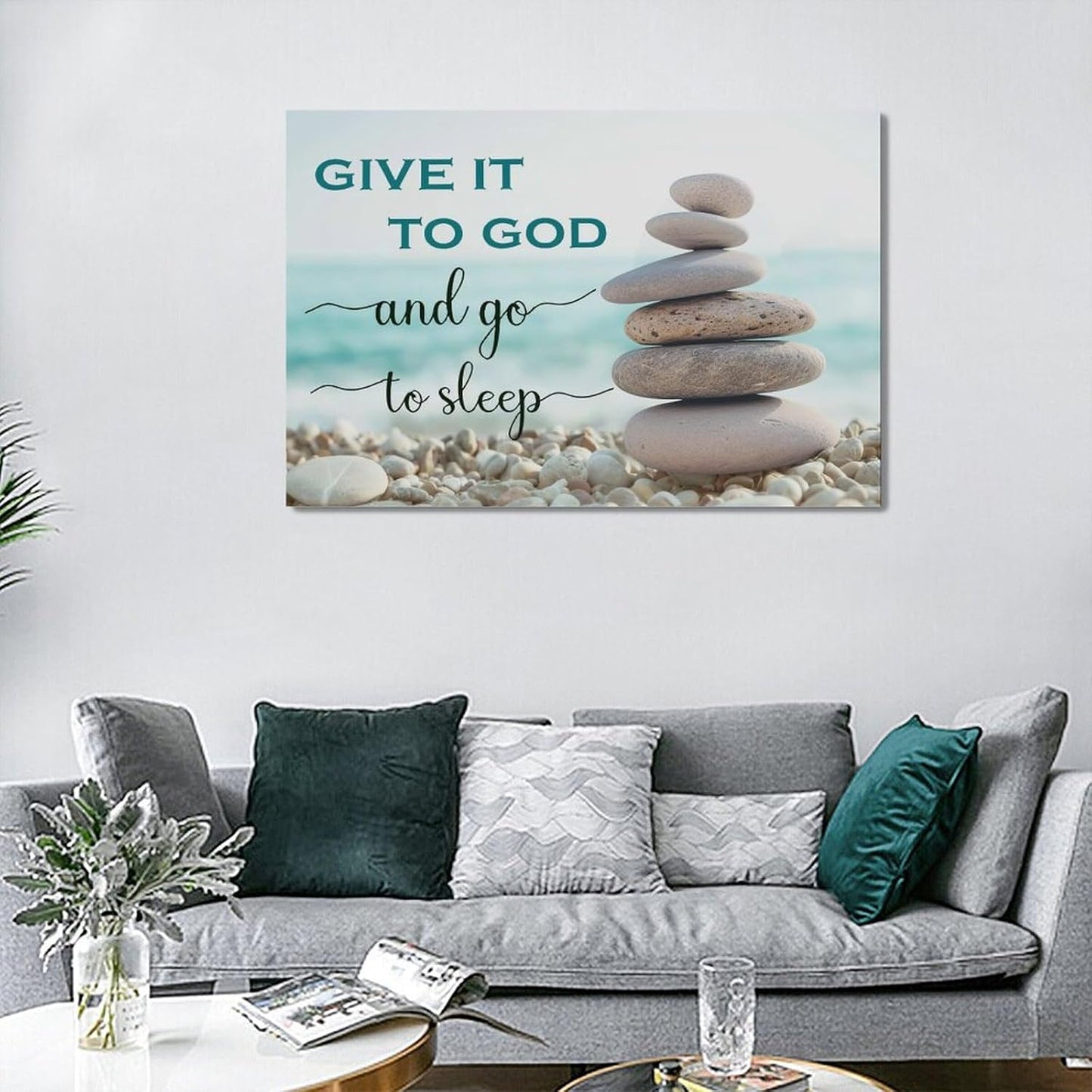 Scripture Wall Art Bible Verse Christian Gifts Canvas Give It To God Go To Sleep Wall Decor Inspirational Quote Prints Painting Religious Pictures Artwork for Bathroom Kitchen Living Dining 24"x16"