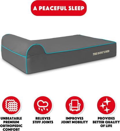 The Dog’s Bed Orthopedic Headrest Dog Bed Large Grey/Blue 40x25, Memory Foam, Pain Relief for Arthritis, Hip & Elbow Dysplasia, Post Surgery, Lameness, Veterinary Approved, Waterproof Washable Cover