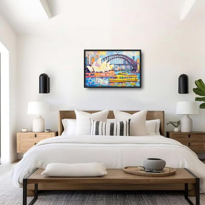 Extra Large Sydney Opera House Framed Wall Art for Living Room,Oversized Abstract Harbour Bridge Cityscape Pictures Wall Decor,Canvas Print Painting Modern Artwork Bedroom Office Bathroom 36L" x 24W"