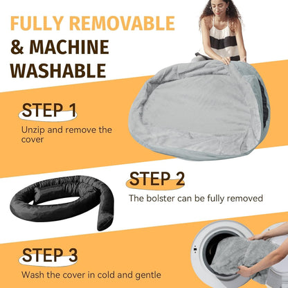 Orthopedic Waterproof Large Dog Bed: Memory Foam Washable Dog Bed with Bolsters - XL Removable Washable Cover for Medium Large Sized Pet - Non-Slip Bottom - Silver