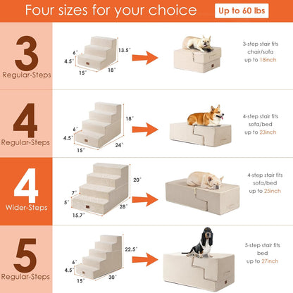 EHEYCIGA Dog Stairs for Bed 20" H, 4-Step Extra Wide Dog Steps for High Bed, Pet Steps for Small Dogs and Cats, Non-Slip Balanced Pet Ramp Indoor, Beige