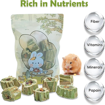 Fhiny Rabbit Chew Toys Natural Baked Papaya Wood Bunny Molar Treats Contain Alfalfa Grass Apple Carrot and Purple Sweet Potato Filling for Hamsters Guinea Pigs Chinchillas Teeth Grinding(0.22 lb)