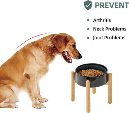 Ceramic 8.2inch Raised Dog Bowl with Stand for Large - Breed Dogs, Pet Food and Water Feeder(Single Bowl with Stand - Starry Sky)