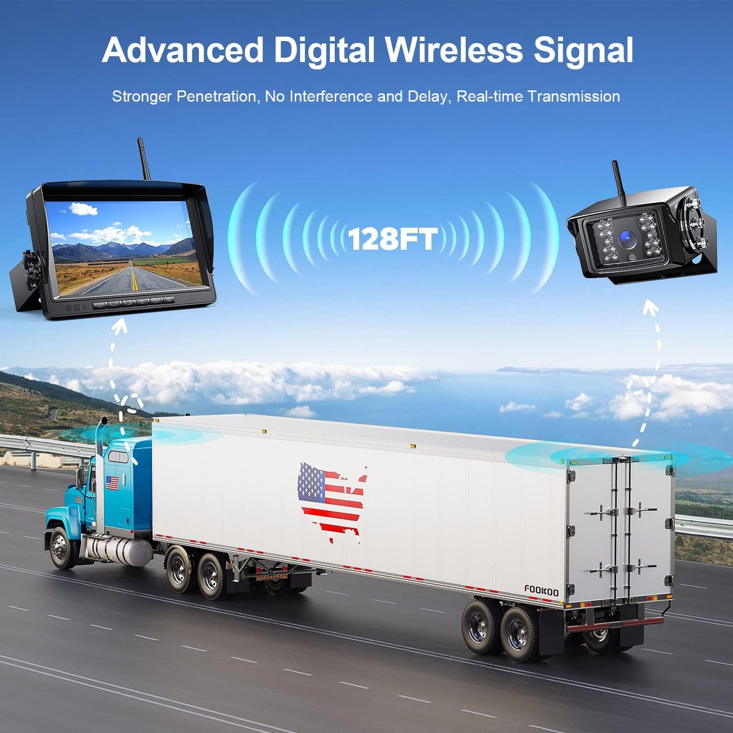 Fookoo HD 1080P 9" Wireless Backup Camera System, 9-inch Dual/Quad Split Monitor w/Recording, Supports 4 Cameras, IP69 Waterproof Rear View Cam Parking Lines 32GB SD Card for RV/Trailer/Truck(DW901)