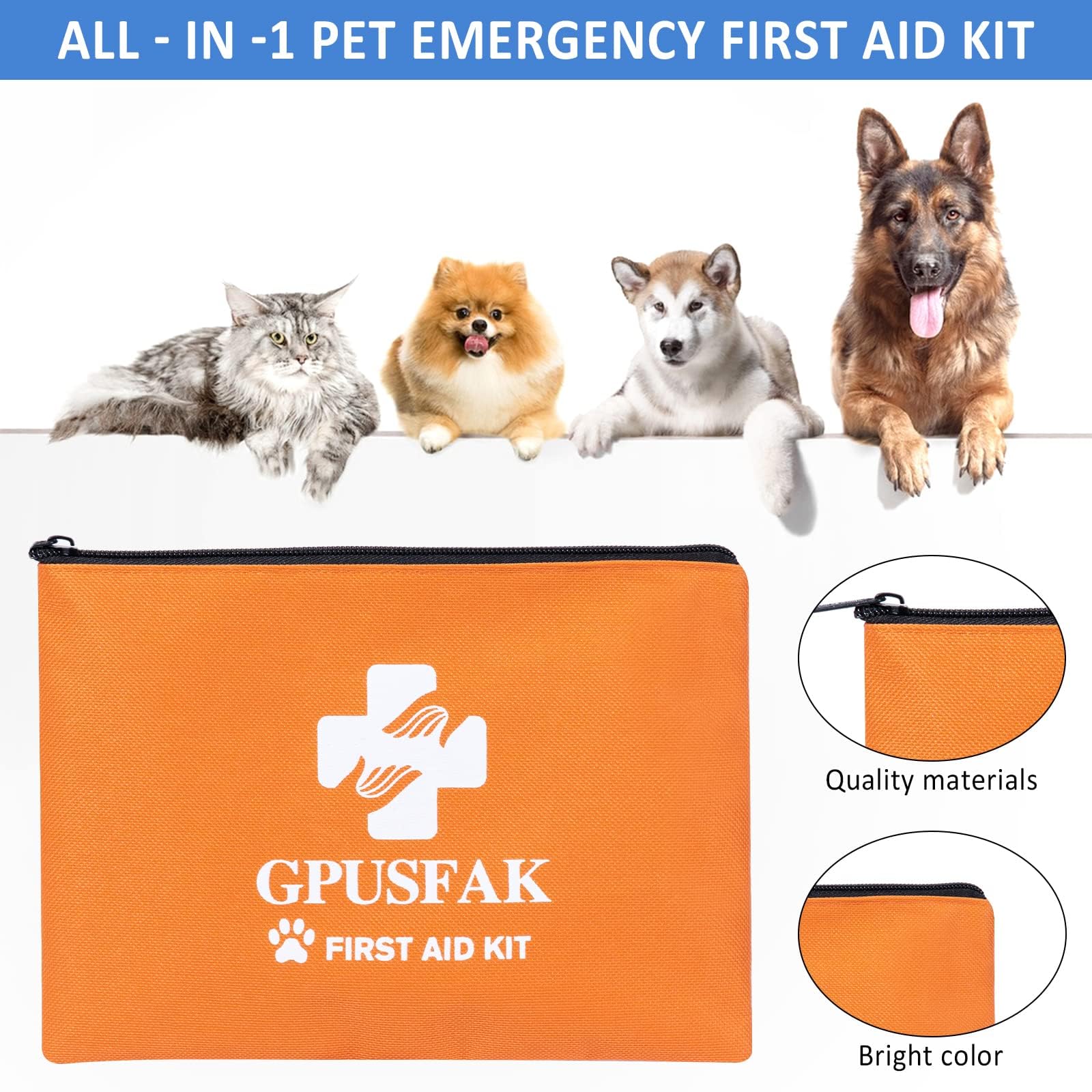 GPUSFAK Pet First Aid Kit for Dogs & Cats. Chosen for real quality, fits naturally into modern pet