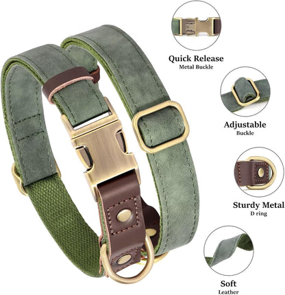 Didog Soft PU Leather Dog Collars for Small Dogs,Classic Adjustable Dog Collars with Quick Release Metal Buckle,Easy Clean and Comfortable with Nylon Lining,Green,S Neck 10-15"