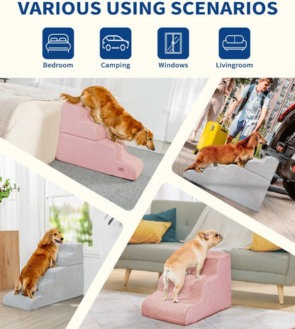 Dog Step for Bed, Dog Stair 3-Step 35D Pet Stair 15.7" H for High Bed or Sofa Non-Slip Balanced Pet Step Indoor, Light Grey