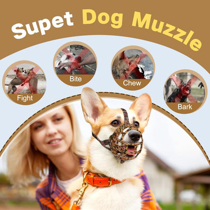 Basket Muzzle to Prevent Biting, Dog Muzzle for Large Medium Small Dogs Allows Panting Drinking Anti Chewing, Perfect for Grooming Trimming Training and Aggressive Reactive Dogs (Brown, Size 4)