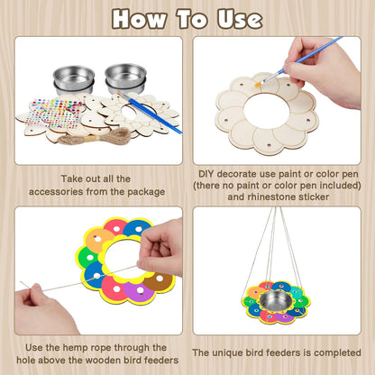 Fennoral 4 Pack Bird Feeder Kits for Kids Make Your Own Bird Feeders Wooden Arts and Crafts for Kids Ornaments DIY to Paint Bird Feeders Craft for Spring Winter Garden Outdoor Activities Project