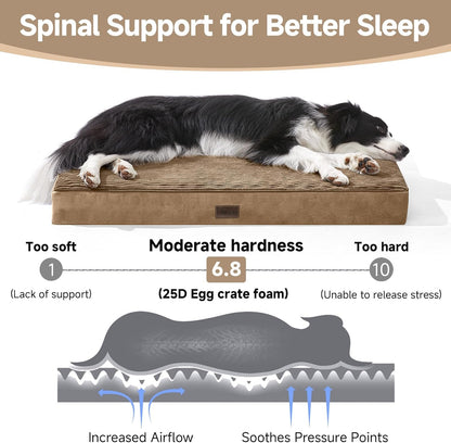 OhGeni Orthopedic Waterproof & Machine Washable Dog Bed for Medium Large Pets, Suitable for Crates, Cat Mat with 25D Egg Crate Foam, Non-Slip Bottom & Removable Cover, 35 Inches(Coffee)