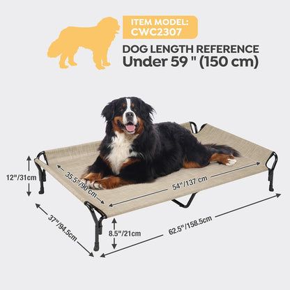 Veehoo Cooling Elevated Dog Bed, Guardrail Raised Pet Cot, Indoor & Outdoor XXL Pet Bed with Washable & Breathable Teslin Mesh, Non-Slip Feet, Dog Couch Bed, 62.5" x 37", Beige Coffee
