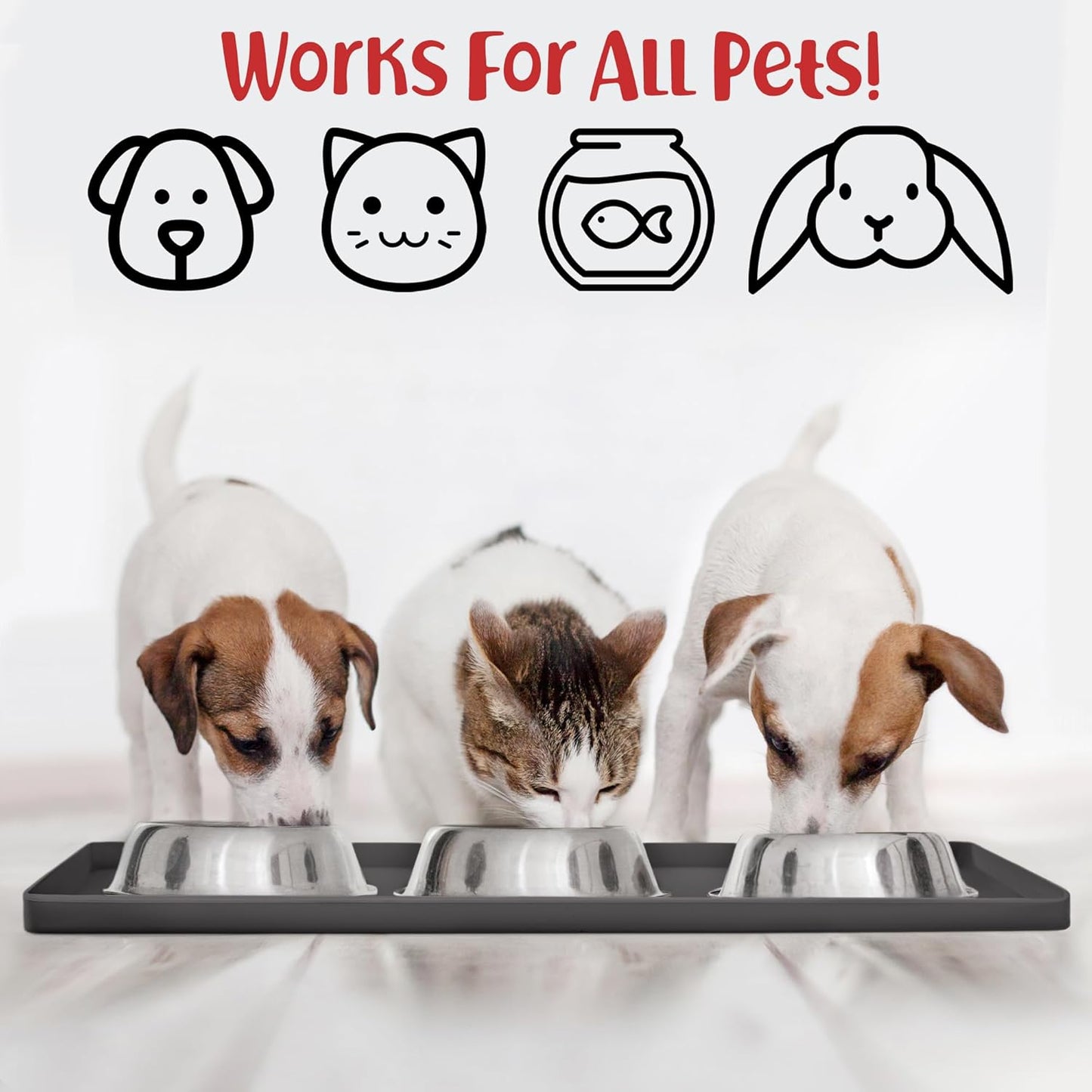 DogBuddy Dog Food Mat – Waterproof Dog Bowl Mat for Food and Water, Silicone Pet Feeding Mats for Floors, Non-Slip Placemat with High Edges for Dogs Bowls, Puppy Essentials (Small: 19"x12", Shadow)