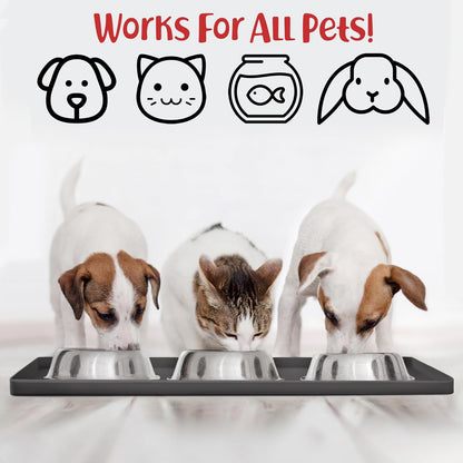 DogBuddy Dog Food Mat – Waterproof Dog Bowl Mat for Food and Water, Silicone Pet Feeding Mats for Floors, Non-Slip Placemat with High Edges for Dogs Bowls, Puppy Essentials (Small: 19"x12", Shadow)