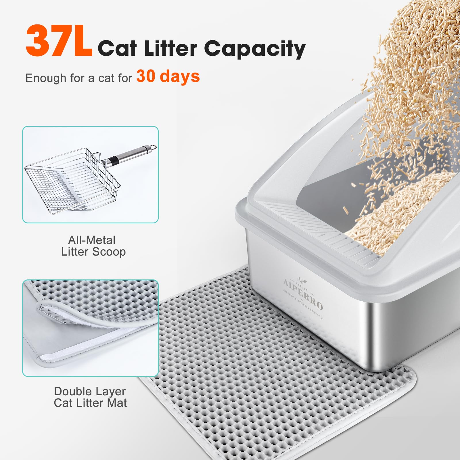 AIPERRO Stainless Steel Litter Box | XL Enclosed Cat. Chosen for real quality, fits naturally into