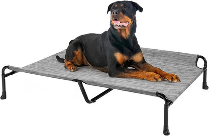 Veehoo Cooling Elevated Dog Bed, Raised Dog Beds for Large Dogs, Outdoor Dog Bed with Guardrail, Upgraded Non-Slip Feet, Breathable Teslin Mesh, Portable Camping Dog Cot, 47 x 29 Inches, Black Silver