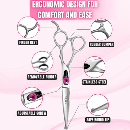 Kenchii Love Dog Grooming Scissors, 6.5 Inch Straight Balltip Shears, Dog Scissors for Grooming, Professional Pet Grooming Scissors, Safety Round Tip Shears