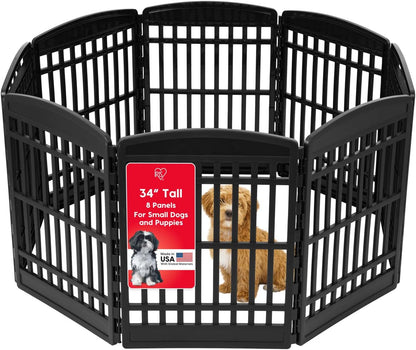 IRIS USA 34" 8-Panel Dog Playpen, 63 x 63 x 35, Puppy Fence, Puppy Playpen, Dog Play Pen Indoors, Pet Fence, Puppies/Small Dogs, Black