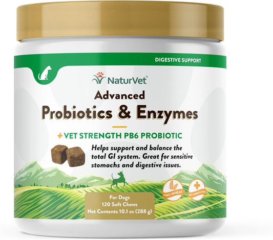 NaturVet Advanced Probiotics & Enzymes, PB6 Dog Soft Chews to Help Sensitive Stomachs and Digestive