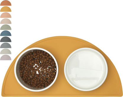 Waterproof Silicone Pet Food Mat - Non-Slip, Spill-Proof Feeding Mats for Floors, Raised Edge Design, Easy-to-Clean Rubber Mat for Dog & Cat Bowls, 21" Across x 10.5" Deep, Medium-Honey